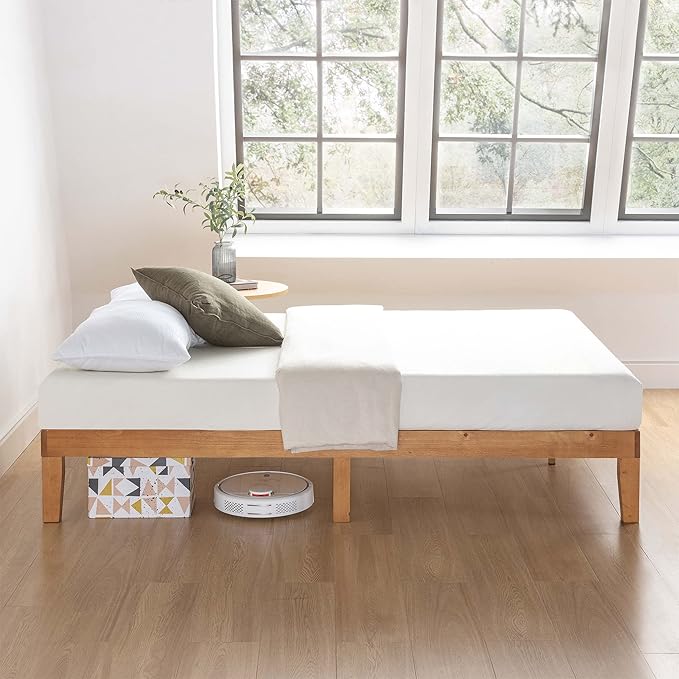 Mellow Naturalista Classic 12 Inch Solid Wood Platform Bed with Wooden Slats, Twin XL, Natural Pine