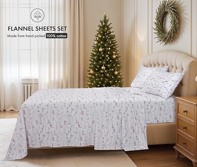 RUVANTI Flannel Sheets Twin XL Size - 100% Cotton Double Brushed Twin XL Sheet Sets, Deep Pockets 16 Inches, All Seasons Breathable & Extra Soft Bed Sheets, Warm & Cozy, 3 Piece, Rustic Homestead