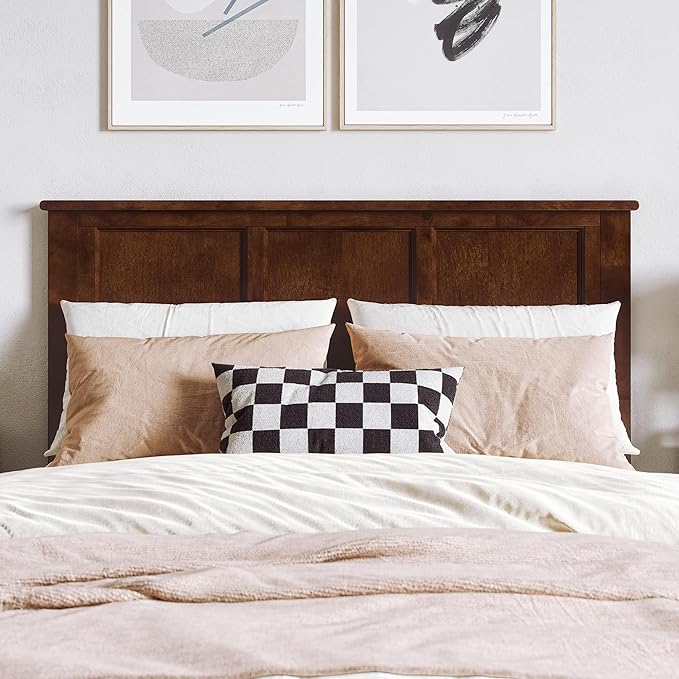 AFI, Madison Full Solid Wood Panel Headboard with Attachable Charger, Walnut