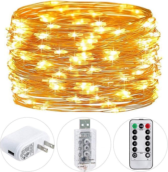 HSicily Fairy Lights Plug-in, 33ft 100 LED Twinkle String Lights with Remote Timer - 8 Modes for Bedroom, Christmas, Thanksgiving, Patio, Wedding, Party & Indoor/Outdoor Decor