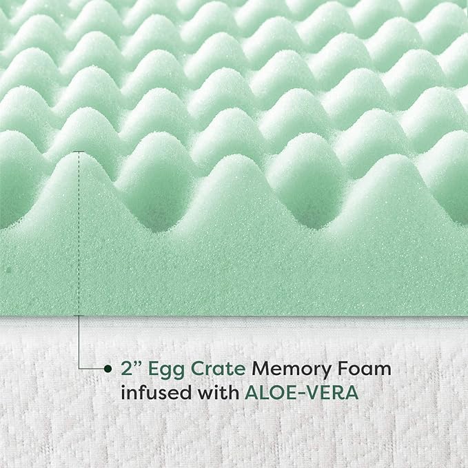Best Price Mattress 2 Inch Egg Crate Memory Foam Mattress Topper with Calming Aloe Infusion, CertiPUR-US Certified, King,Green