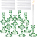 Suclain 24 Pcs Glass Taper Candle Holder Sets 12 Candlestick Holder with 12 White Long Candles for Wedding Party Decor Dinner Decoration(Green)