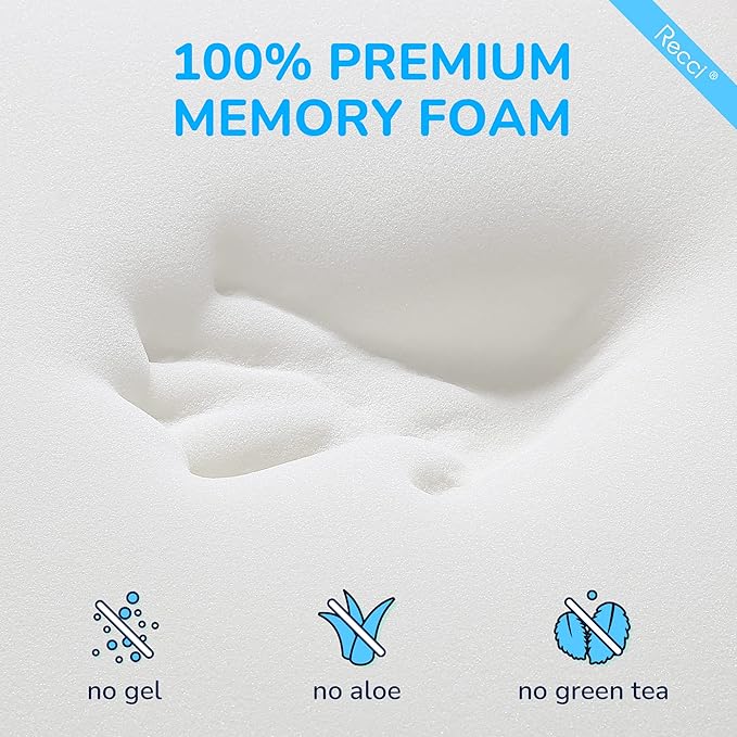 RECCI Memory Foam Mattress Topper, Pressure-Relieving Mattress Topper for Back Pain, Non-Slip Design with Removable & Washable Cover, CertiPUR-US Certified, 3 Inch Queen