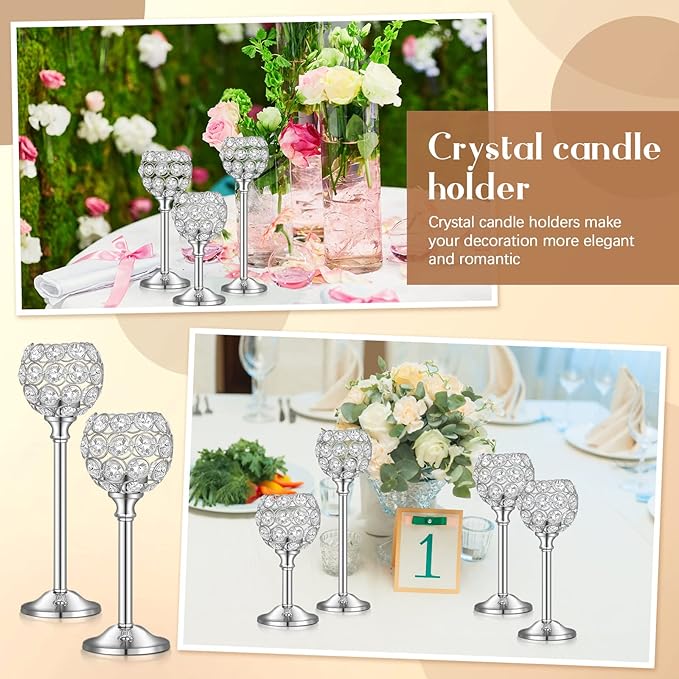 Qunclay 18 Pieces Crystal Candle Holders Bulk Candle Stick Holder Centerpieces for Table Wedding Centerpieces Crystal Decorative Tealight Dining Table Decor for Party(Silver)