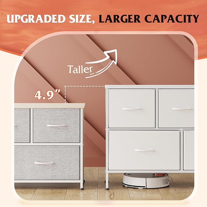 WLIVE White Dresser for Bedroom with 5 Drawers, Chest of Drawers, Fabric Small Dresser with Drawer Organizers, Storage Organizer Unit for Hallway, Entryway, Closets