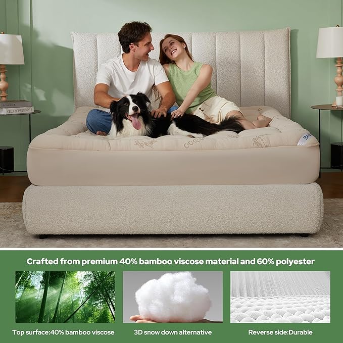 BEDLORE Twin Mattress Topper Viscose Derived from Bamboo, Thick Pillow Top Mattress Pad with Stretchable Pockets for 6"-15" Mattress, Soft Breathable Mattress Topper for Back Pain Relief(Beige)