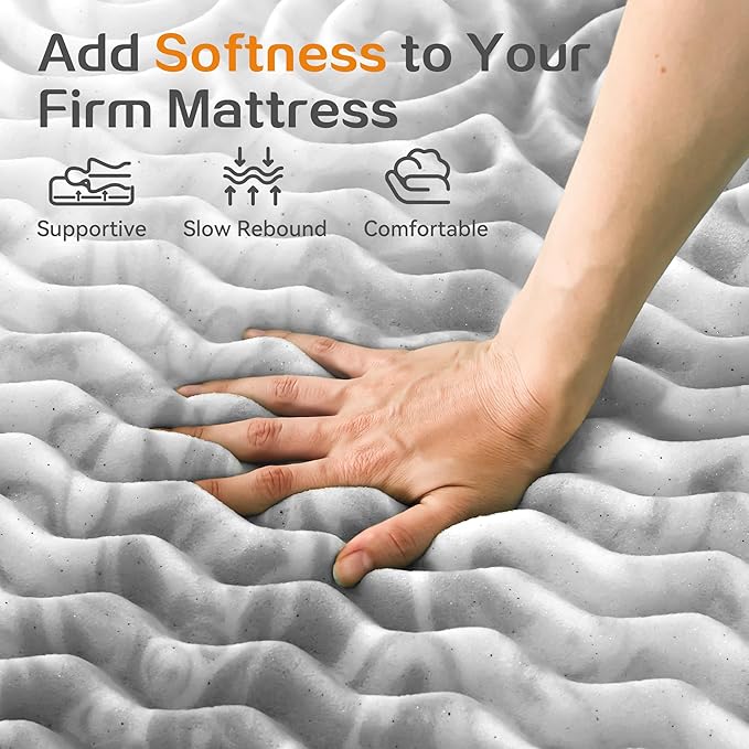 SINWEEK Mattress Topper Memory Foam Mattress Topper 2 Inch Queen Soft Mattress Pad for Pressure Relief, 5-Zone Design, CertiPUR-US Certified, Gray