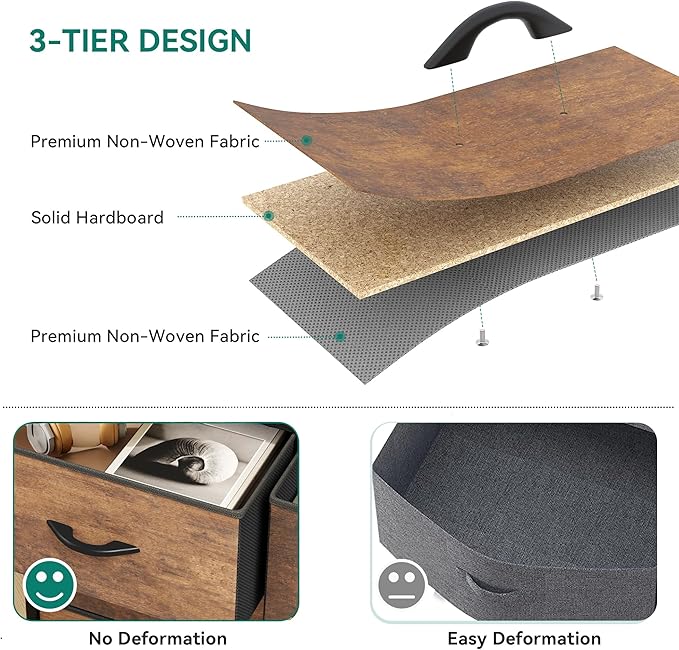 YITAHOME 10 Drawers Dresser - Fabric Storage Tower Organizer Unit for Bedroom, Living Room, Hallway, Closets - Sturdy Steel Frame, Wooden Top & Easy Pull Fabric Bins