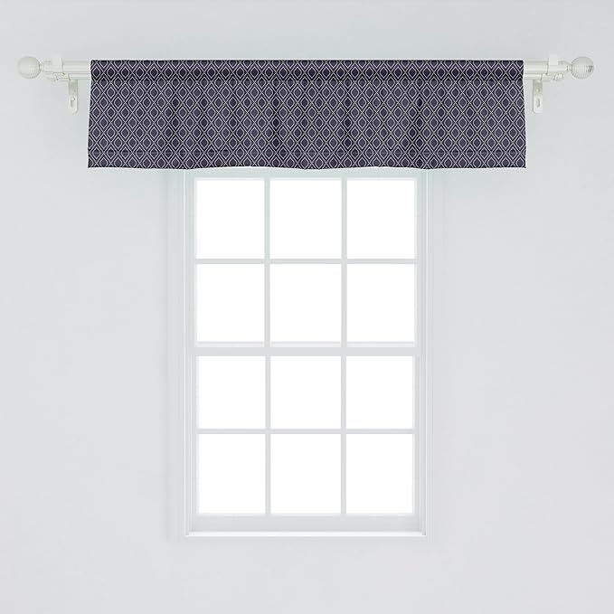 Ambesonne Navy Blue Window Valance, Geometric Dotted Pattern Design with Abstract Ogee Shapes Grid Ornament Tile, Curtain Valance for Kitchen Bedroom Decor with Rod Pocket, 42" x 12", Dark Blue Tan