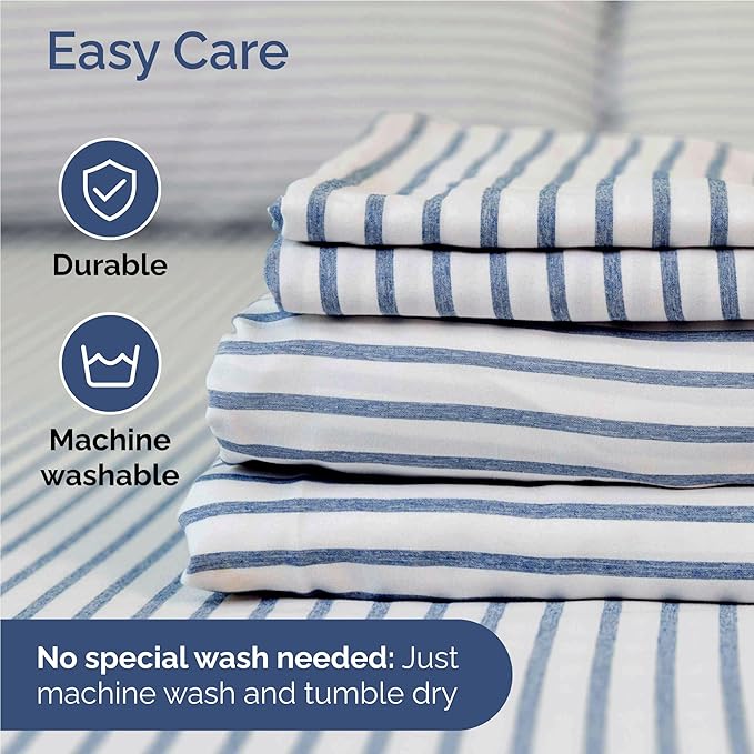 Twin XL 4 Piece Sheet Set - Comfy Breathable & Cooling - Soft Hotel Luxury Bedding Set with 8-16 Inch Deep Pockets - 1 Flat & 1 Fitted Sheet & 2 Pillowcases - Wrinkle Free & Easy Care - Blue Stripes 2