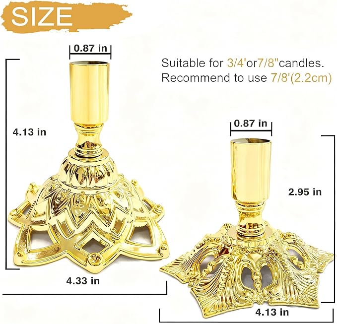 Candlestick Holders,Taper Candle Holder for Candlesticks Gold Plated Candle Metal Stick Candle Holders for Fireplace,Party, Dining,Wedding Decor,Fits 3/4 inch Thick Candle(Set of 2Pcs)