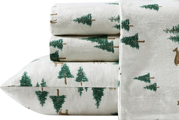 Eddie Bauer - Twin Sheets, Cotton Flannel Bedding Set, Brushed For Extra Softness, Cozy Home Decor (Deer Hollow, Twin)