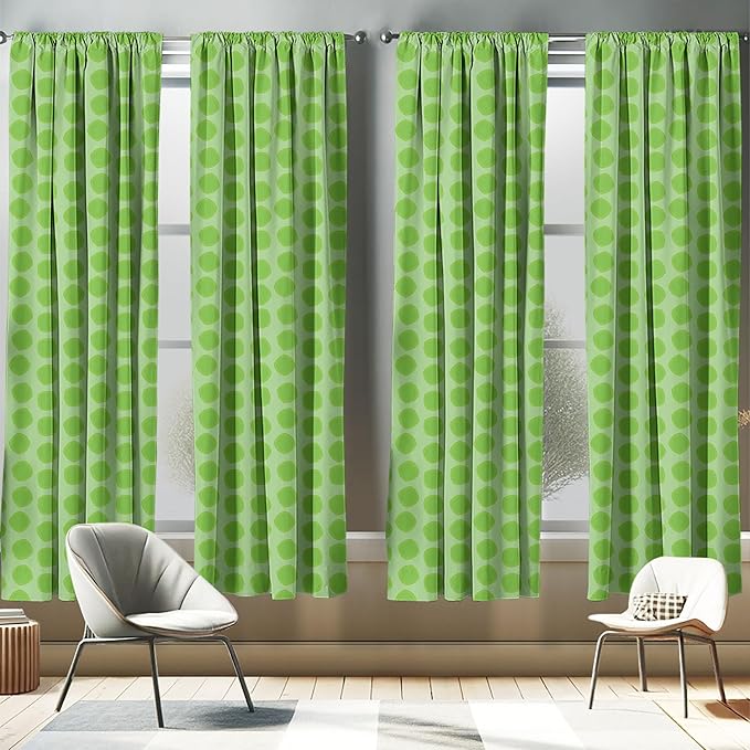 Ambesonne Lime Green Window Curtains Pack of 2, Simplistic Formless Geometric Shapes in Different Shades Theme, Lightweight Set with Rod Pocket, 4 Panels of - 28" x 95", Green