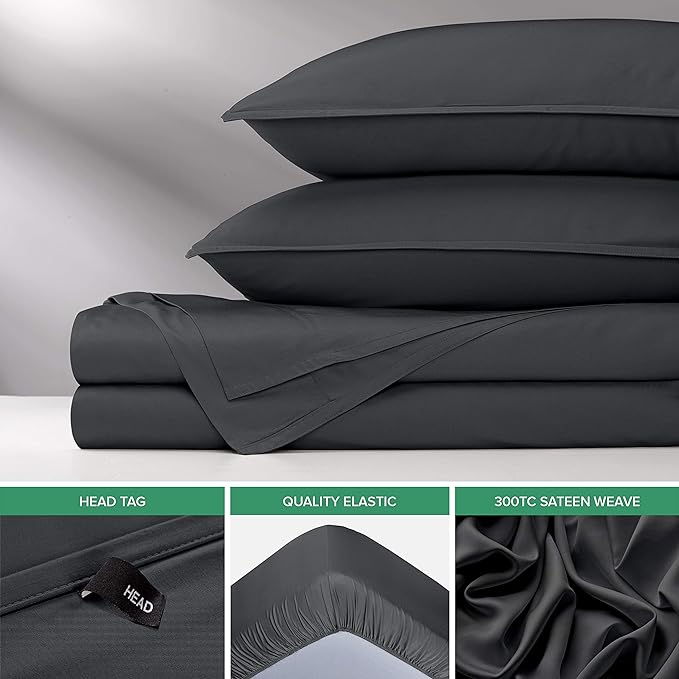 Queen Sheets by Pure Bamboo, Genuine 100% Organic Viscose Derived from Bamboo Bed Sheet Set, Luxuriously Soft & Cooling, Double Stitching, Lifetime Quality Promise (Queen, Charcoal)