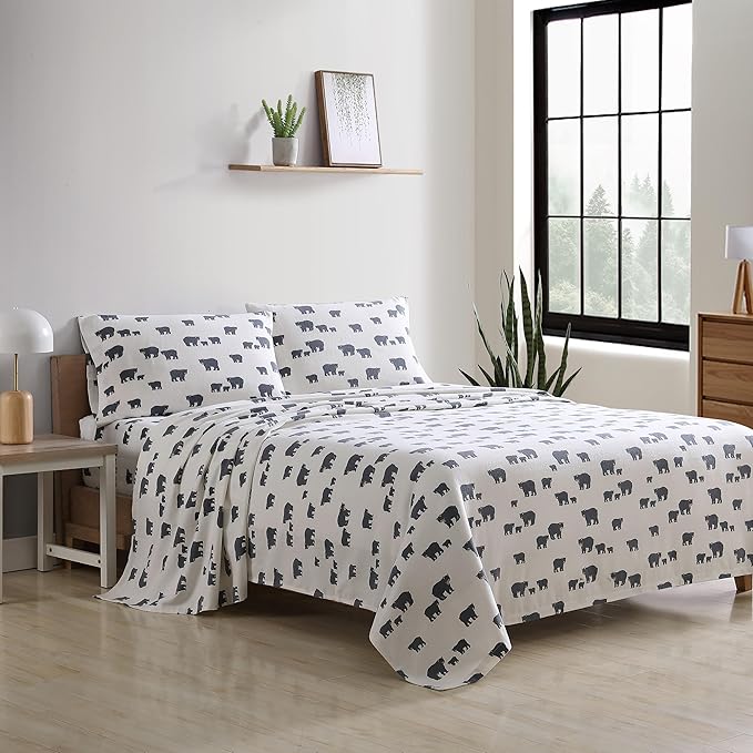 Eddie Bauer - King Sheets, Cotton Flannel Bedding Set, Brushed For Extra Softness, Cozy Home Decor (Bear Family, King)