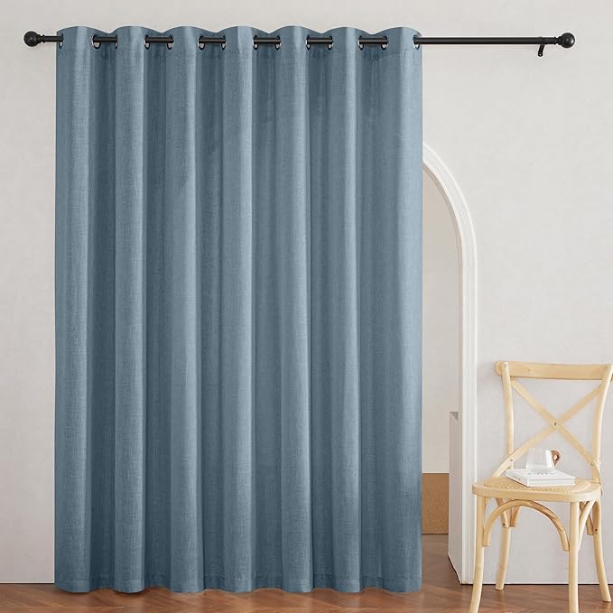 RYB HOME Extra Wide Semi Sheer Curtains, Grommet Easy Sliding Room Divider for Office Bedroom Separation, Large Window Curtains for Sliding Glass Door, Stone Blue, W 100 x L 84, 1 Pcs