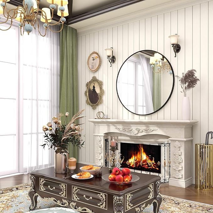 BEAUTYPEAK 18 Inch Round Mirror, Metal Frame Circle Mirror, Wall Mounted for Entryway, Bathroom, Vanity, Living Room, Black