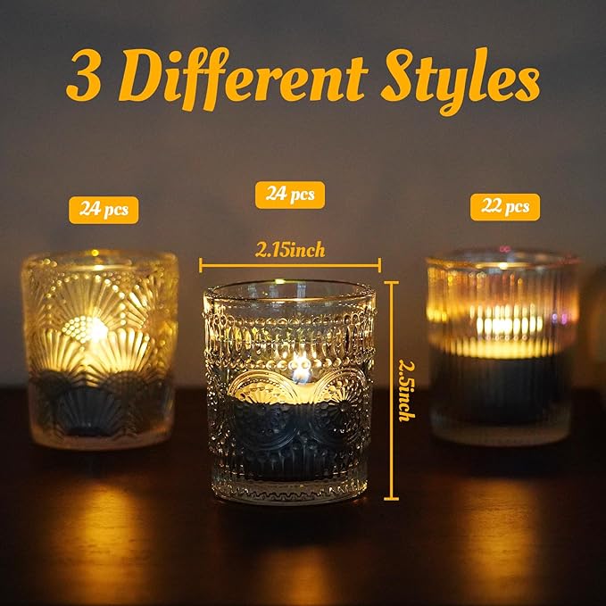 70pcs Assorted Votive Candle Holders - Green Glass Tea Lights Candle Holder in Bulk, Tealight Candle Holder for Table Centerpiece Wedding Decor Home Decoration