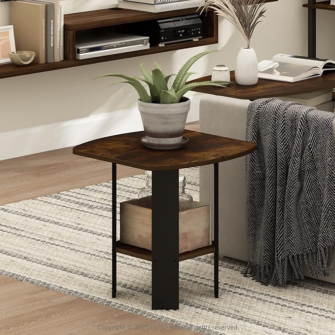 Furinno SIMPLE DESIGN Side Table, 2-Tier End Table, Open Shelves Night Stand, Bedside Table, for Living Room, Bedroom, Amber Pine