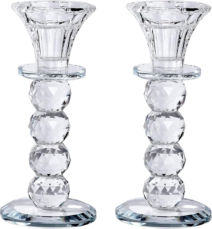 Crystal Candle Holder Set, 2 Pcs Taper Glass Candlestick Holders, Unity Clear Candle Holders for Dinning, Party, Wedding, Birthday, Multi Pillar Candelabra Candle Holder Stand Decorative
