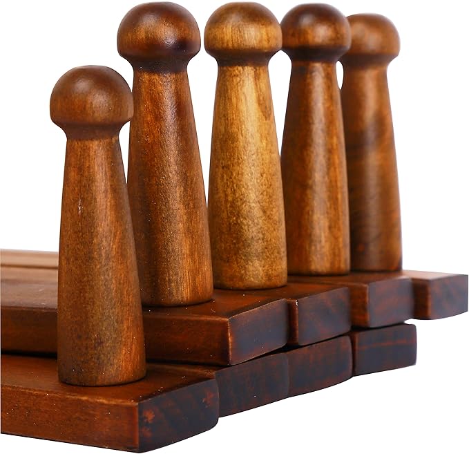 WEBI Accordion Wall Hanger,Expandable Wooden Hat Rack for Wall Mounted Coat Rack,Accordion Hat Hooks Holder for Baseball Caps,17 Peg,Rustic Brown,2 Packs