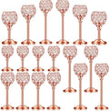 Qunclay 18 Pieces Crystal Candle Holders Bulk Candle Stick Holder Centerpieces for Table Wedding Centerpieces Crystal Decorative Tealight Dining Table Decor for Party(Rose Gold)