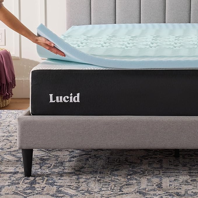 LUCID Gel Infused Memory Foam Mattress Topper – 2 Inch Mattress Topper – 5 Comfort Zones Relieve Pressure – CertiPUR-US Certified Foam - Twin