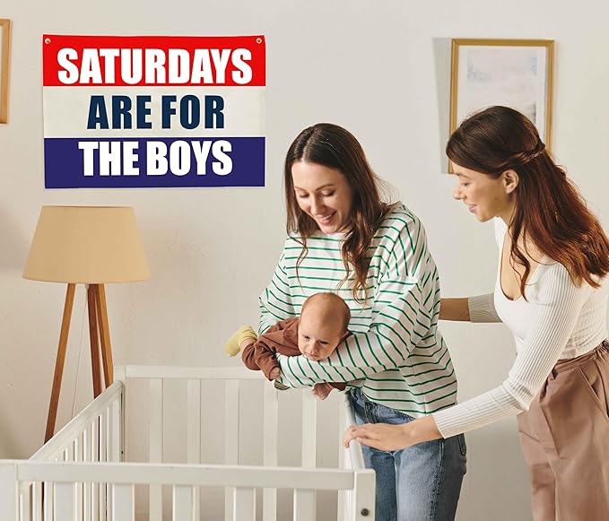 Boys Nursery Rectangular Canvas Banner-Flag Wall Sign for Baby Boys Kids Toddler,Playroom Bedroom Dorm Reading Room Wall Decor-Baby Shower Birthday Christmas Gift-Saturday are for Boy