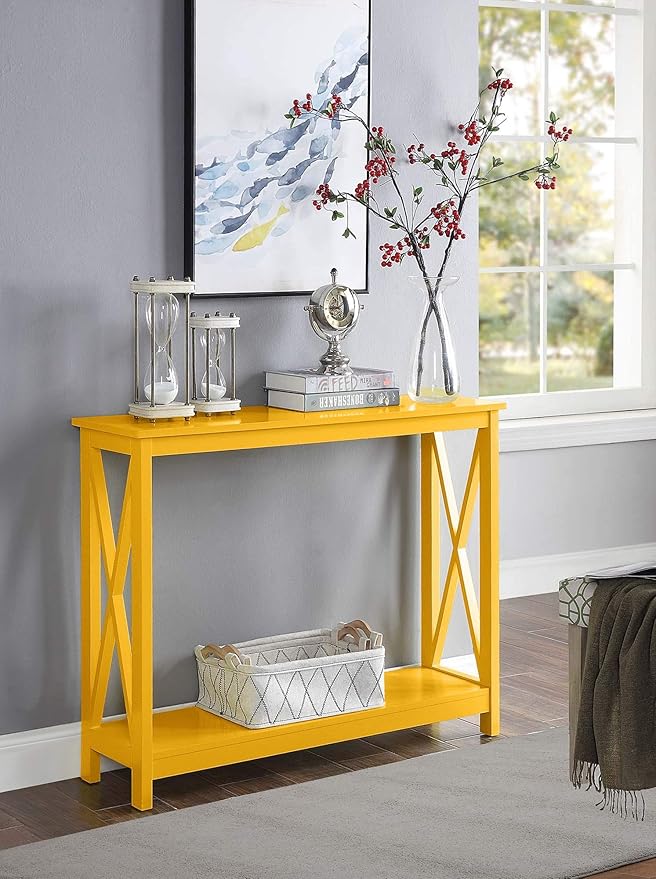 Convenience Concepts Oxford Console Table 39.5" - Sofa Table with Storage Shelf, Transitional Entryway Hall Table for Living Room and Bedroom, Display Foyer Table, Yellow