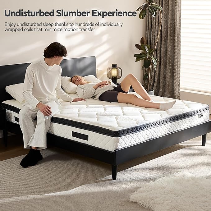 California King Mattress, 12 Inch Cal King Hybrid Mattress with Individual Pocket Spring & Memory Foam, Soft, Motion Isolation, Medium Firm Comfort for Pressure Relief, CertiPUR-US Certified