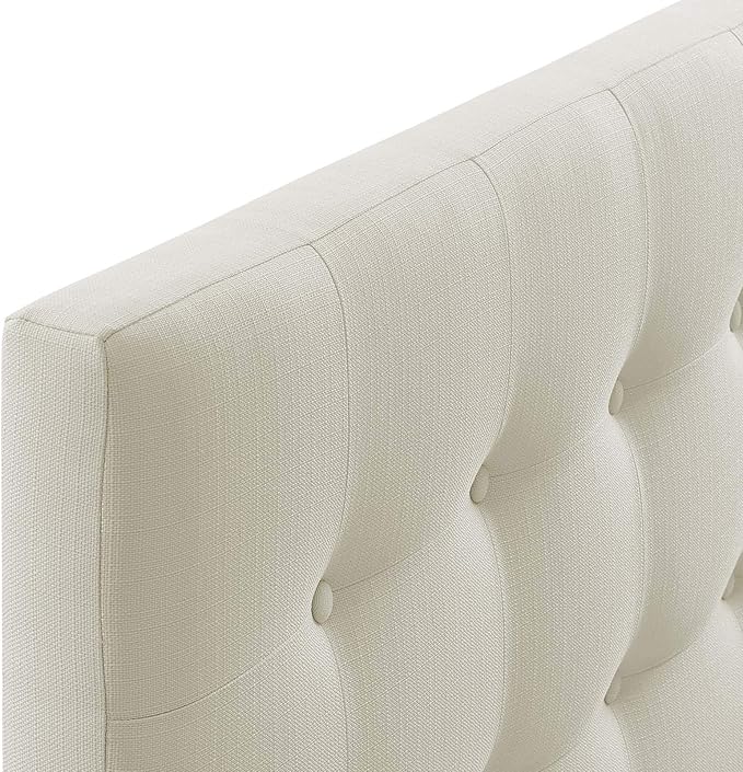 Modway Emily Tufted Button Linen Fabric Upholstered King Headboard in Ivory