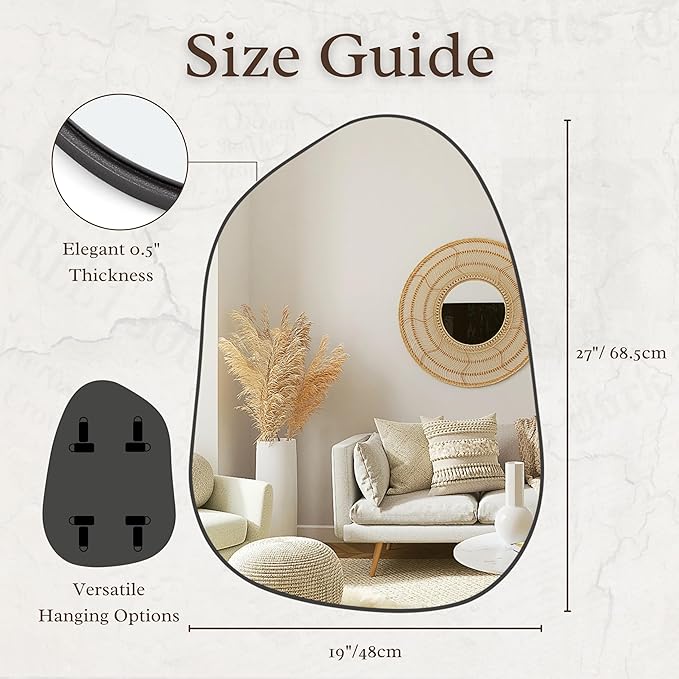PERFNIQUE Irregular Wall Mirror Asymmetrical Mirror, 27''x19'' Black Mirror for Bathroom Bedroom Living Room Entryway, Decorative Modern Wall Decor, Wall Mounted Mirror (Black, 27''x19'')