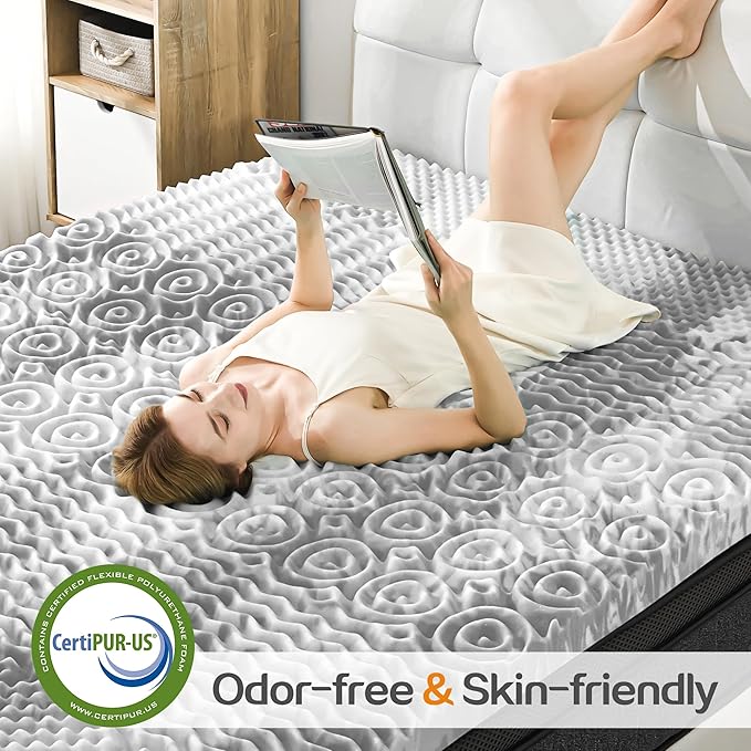 SINWEEK 1.5 Inch Mattress Topper 5-Zone Memory Foam Mattress Topper Pressure Relieve Soft Mattress Pad, CertiPUR-US Certified, Twin Size, Gray