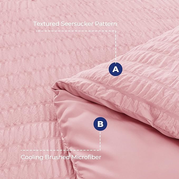 HYMOKEGE Pink Twin XL Comforter Set Seersucker 5 Pieces, All Season Luxury Bed in a Bag for Bedroom, Bedding Set with Comforter, Sheets, Pillowcase & Sham