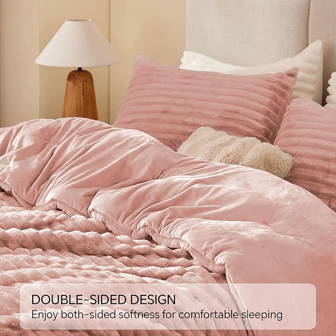 BEDELITE Fleece King Comforter Set -Super Soft & Warm Fluffy Dusty Pink Bedding, Luxury Fuzzy Heavy Bed Set for Winter with 2 Pillow Cases