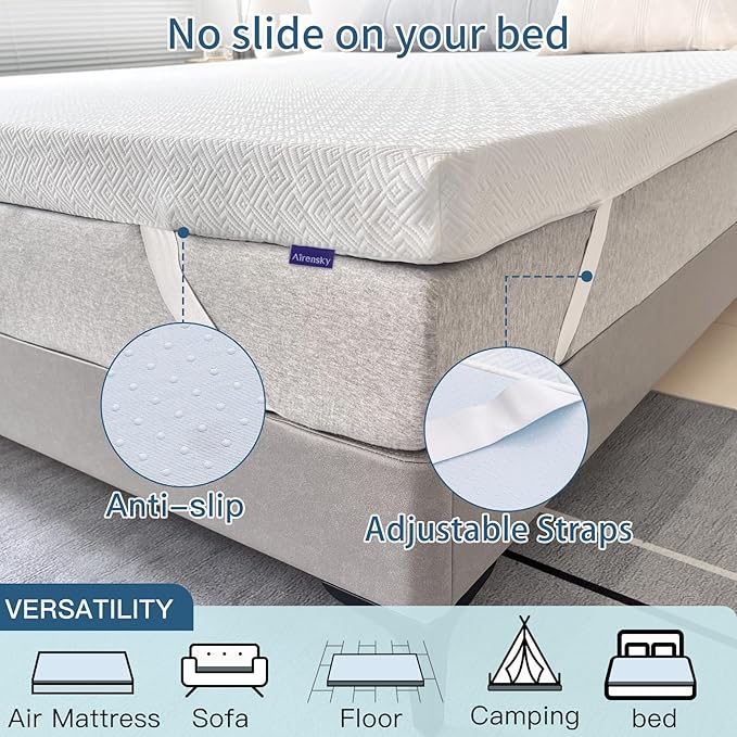 Airensky 4 Inch Memory Foam Mattress Topper, Cooling Gel Infused High Density Twin (39"x75") Topper with Removable Skin-Friendly Cover, Bed Topper for Pressure Relief Back Pain, CertiPUR-US Certified
