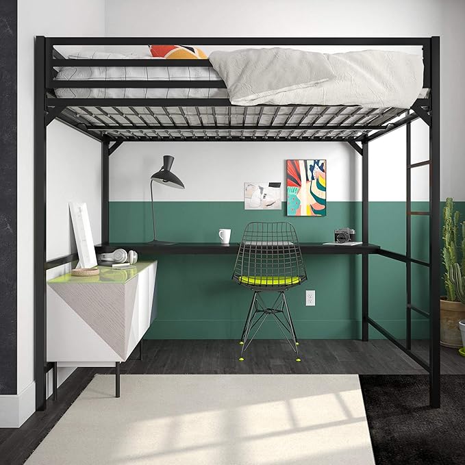 DHP Miles Metal Full Loft Bed with Desk, Black