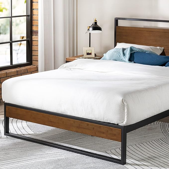 ZINUS Suzanne 44 Inch Bamboo and Metal Platform Bed Frame, Solid Steel Construction, No Box Spring Needed, Wood Slat Support, Easy Assembly, Chestnut Brown, King