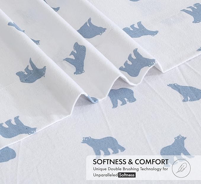 RUVANTI Flannel Sheets King Size - 100% Cotton Brushed King Bed Sheets Set - Deep Pockets 16 Inches - All Seasons Breathable & Extra Soft - Warm & Cozy, 4 Piece, Happy Cubs