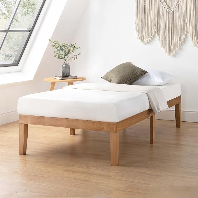 Mellow Naturalista Classic 16 Inch Solid Wood Platform Bed with Wooden Slats, Natural Pine, Twin