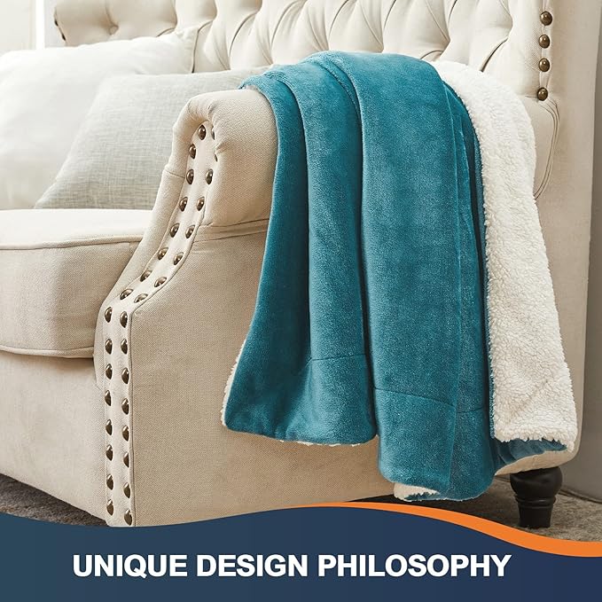 Walensee Sherpa Fleece Blanket (King Size 108”x90” Teal) Plush Throw Fuzzy Super Soft Reversible Microfiber Flannel Blankets for Couch, Bed, Sofa Ultra Luxurious Warm and Cozy for All Seasons
