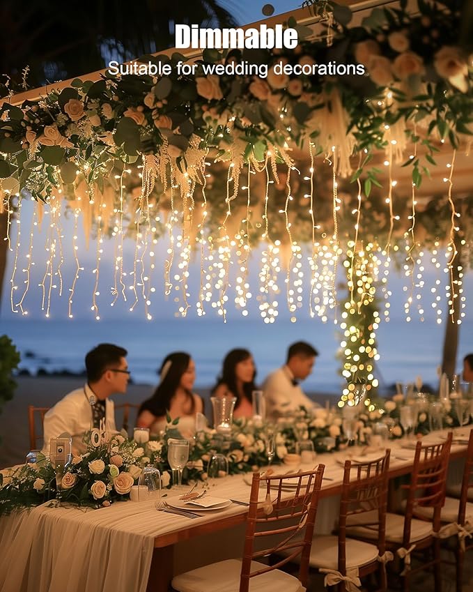 Brightown Icicle Lights: 40Ft Weatherproof, 432 LED Icicle Adjustable Timing, Warm White Eaves & Outdoor Decor