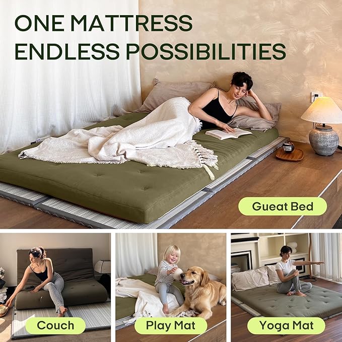 ZonLi Japanese Floor Futon Mattress King Size 80"x 76", 100% Cotton Cover 2.5'' Thicken Tatami Mattress, Foldable Sleeping Pad, Portable Dormitory Tatami Mat, Roll Up Floor Lounger Bed for Adult