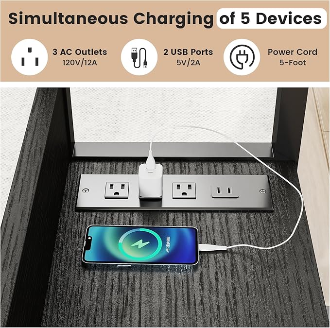 Hadulcet Adjustable C Table with Charging Station, Tiltable Desk C Shaped End Table for Couch, Over Bed Stand with Wheels Adjustable Height, Hospital Table Laptop Stand Drawing Desk, Black
