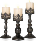 Distressed Black Candle Holders for Pillar Candles Set of 3, Vintage Crown Candle Stands for Table Centerpiece Decor, Tall Antique Metal Candle Holder Set for Fireplace Decoration, Ideal Gift