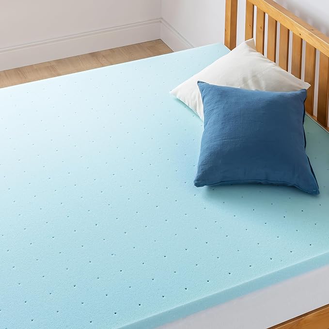 Best Price Mattress 1.5 Inch Ventilated Memory Foam Mattress Topper, Cooling Gel Infusion, CertiPUR-US Certified, Twin, Dorm Essentials, Blue