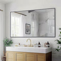 Antok Bathroom Mirror,55"x30" Wall Mirror, Decorative Mirrors Vanity Mirror Aluminum Alloy Frame Contemporary Hanging Mirror for Living Room Bathroom Entryway,Black,Rect Corner