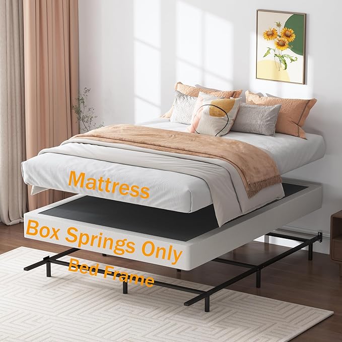 7 Inch Box Spring Full Size Bed Base, 3000 lbs Black Heavy Duty Metal Mattress Foundation with Easy Clean Fabric Cover, No Noise,Easy Assembly