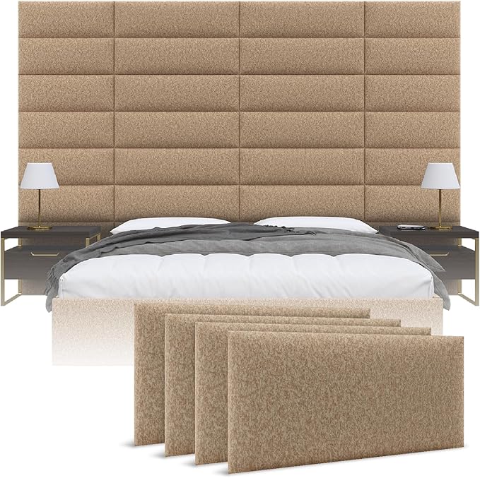 Vänt Upholstered Wall Panels - King/Cal King Size Wall Mounted Headboards - Faux Merino Wool Camel - Twin/King - Set of 4 Panels (Each Individual Panel 39"x11.5")