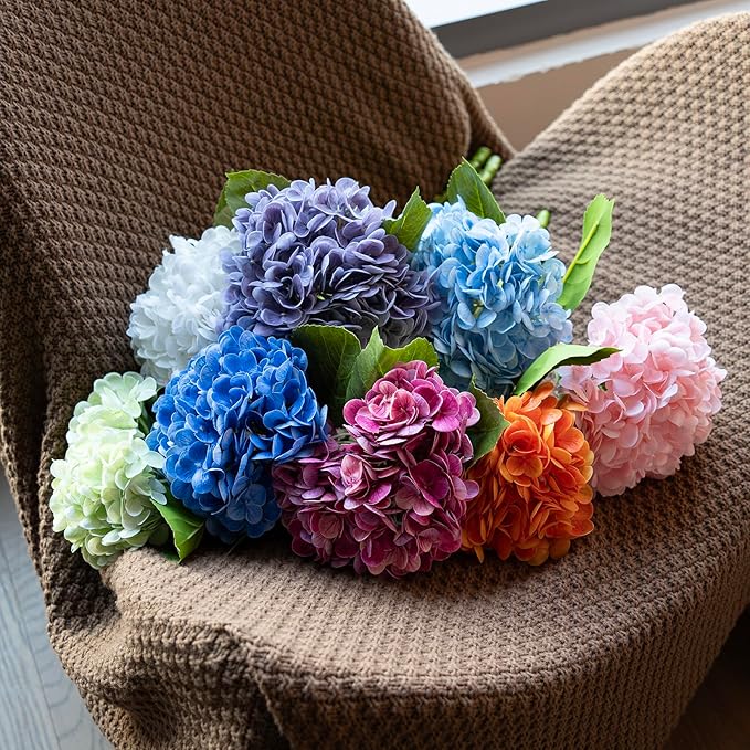 4PCS Artificial Flowers Large Hydrangeas Flowers Latex Bouquet for Wedding Bridal Office Home Party Decoration (2Pcs Green+2Pcs Light Green)